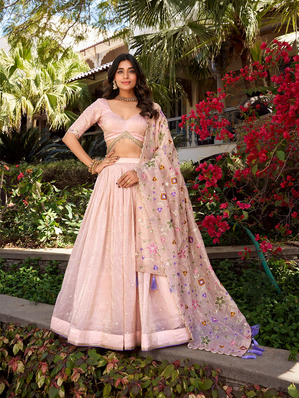 Light Pink Radiant Rose Gold Crush Lehenga Set – Elegance in Every Stitch