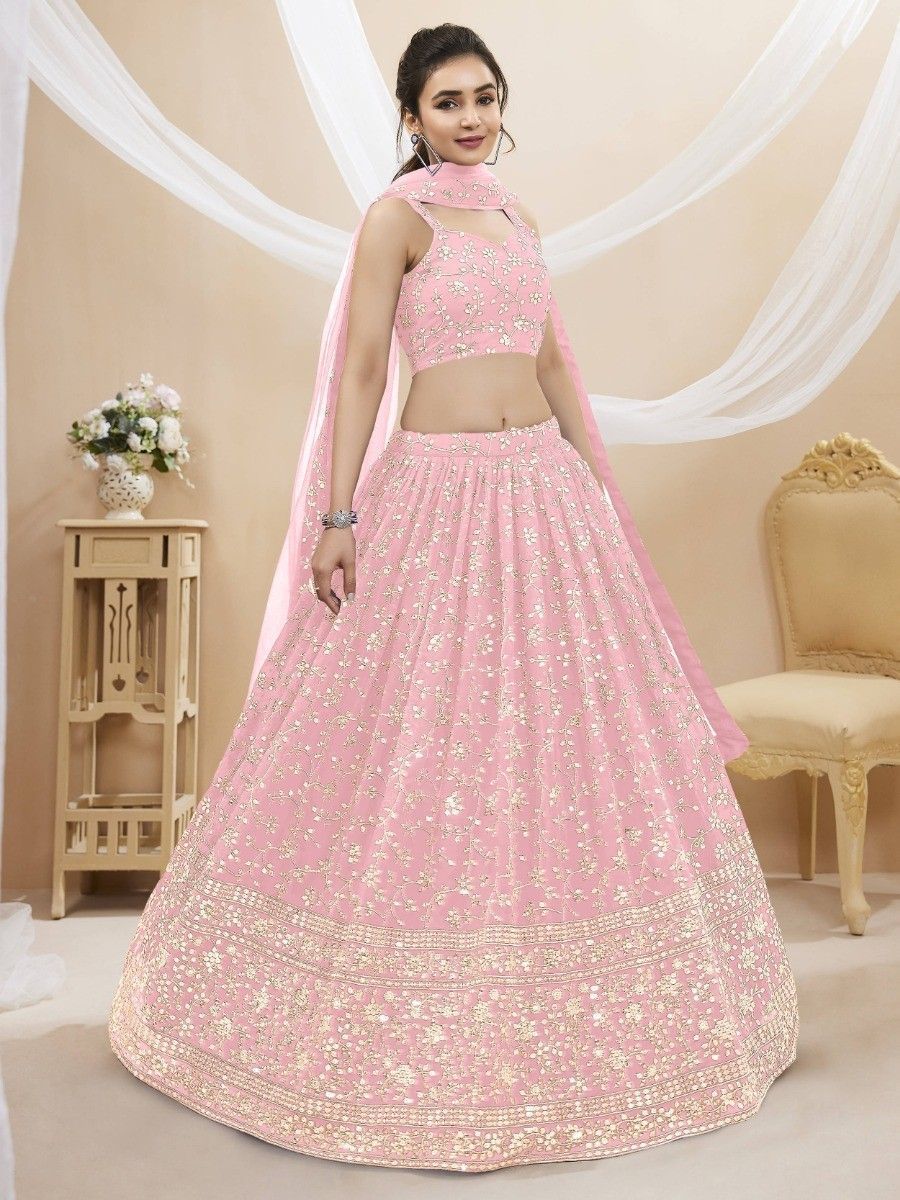 Light Pink Sequin Georgette Engagement Wear Lehenga Choli