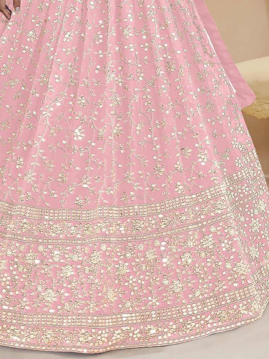 Light Pink Sequin Georgette Engagement Wear Lehenga Choli