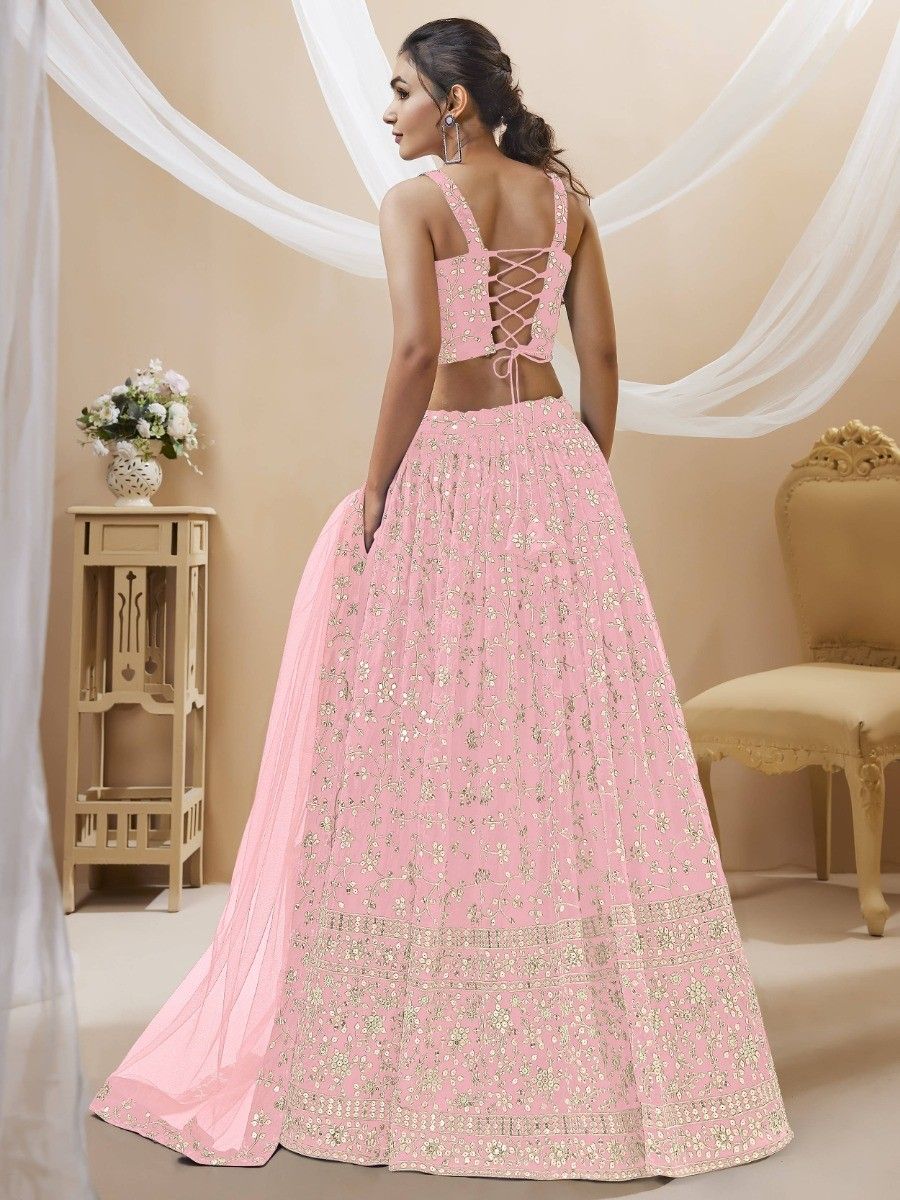 Light Pink Sequin Georgette Engagement Wear Lehenga Choli