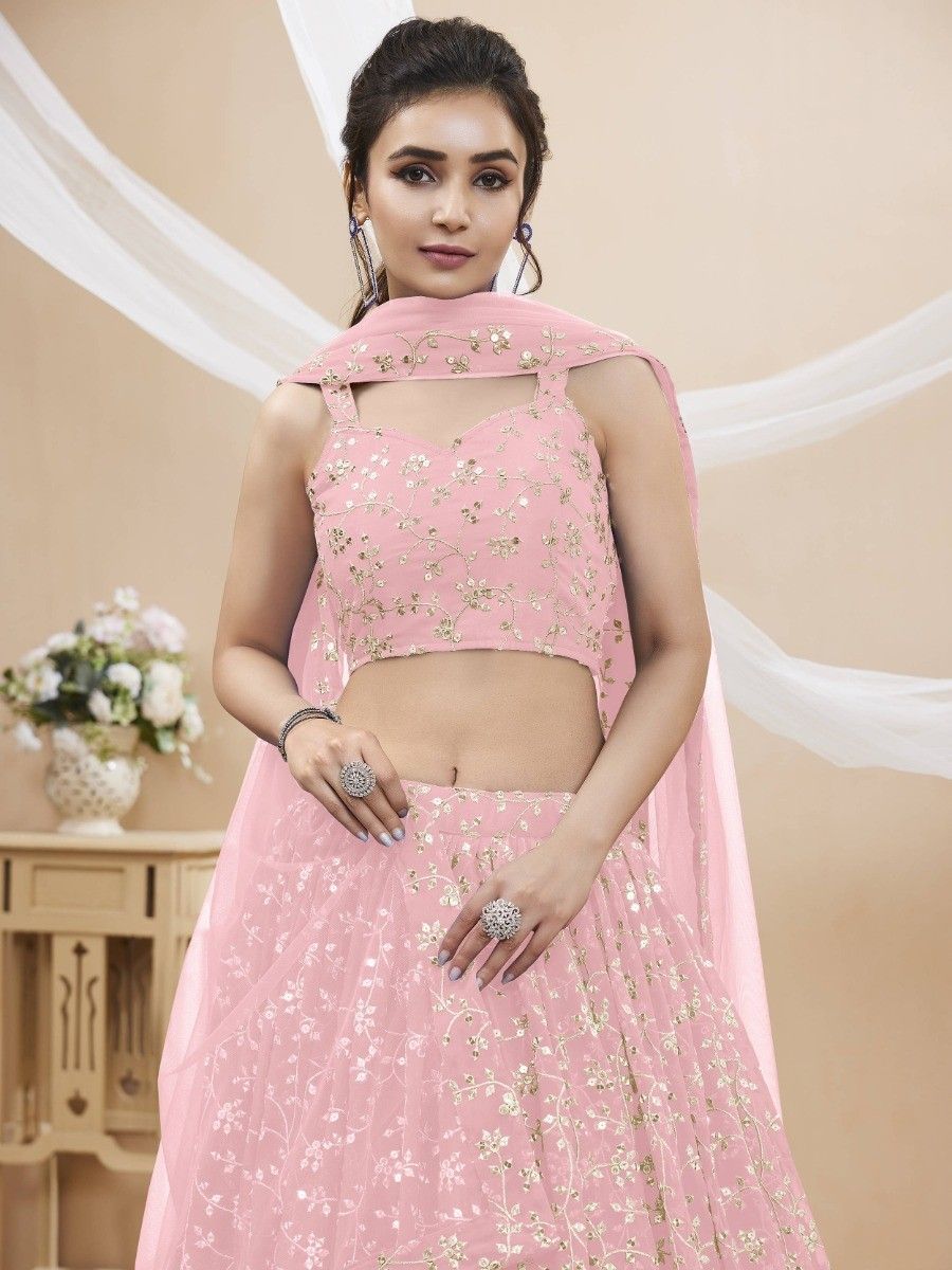 Light Pink Sequin Georgette Engagement Wear Lehenga Choli