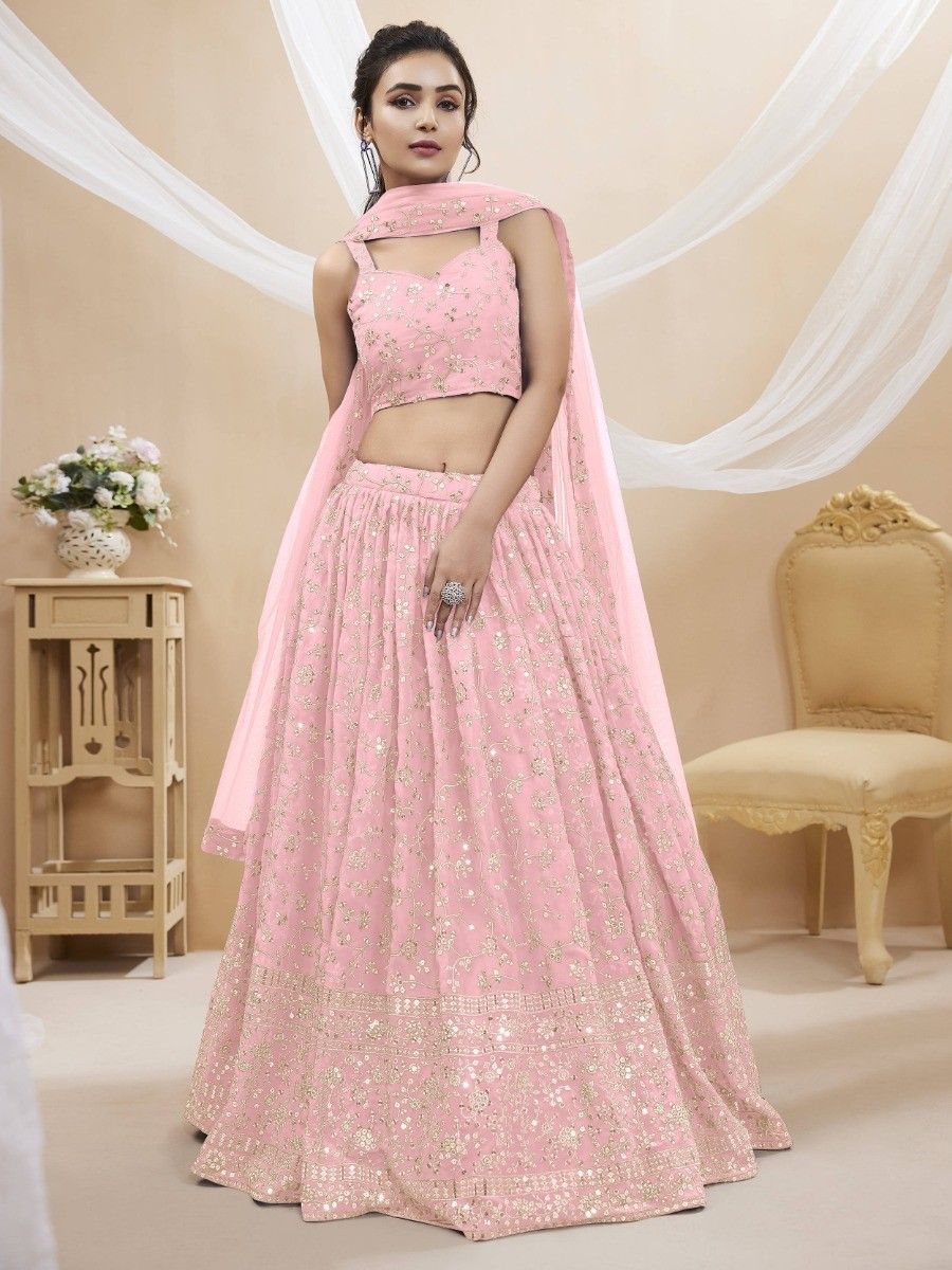 Light Pink Sequin Georgette Engagement Wear Lehenga Choli