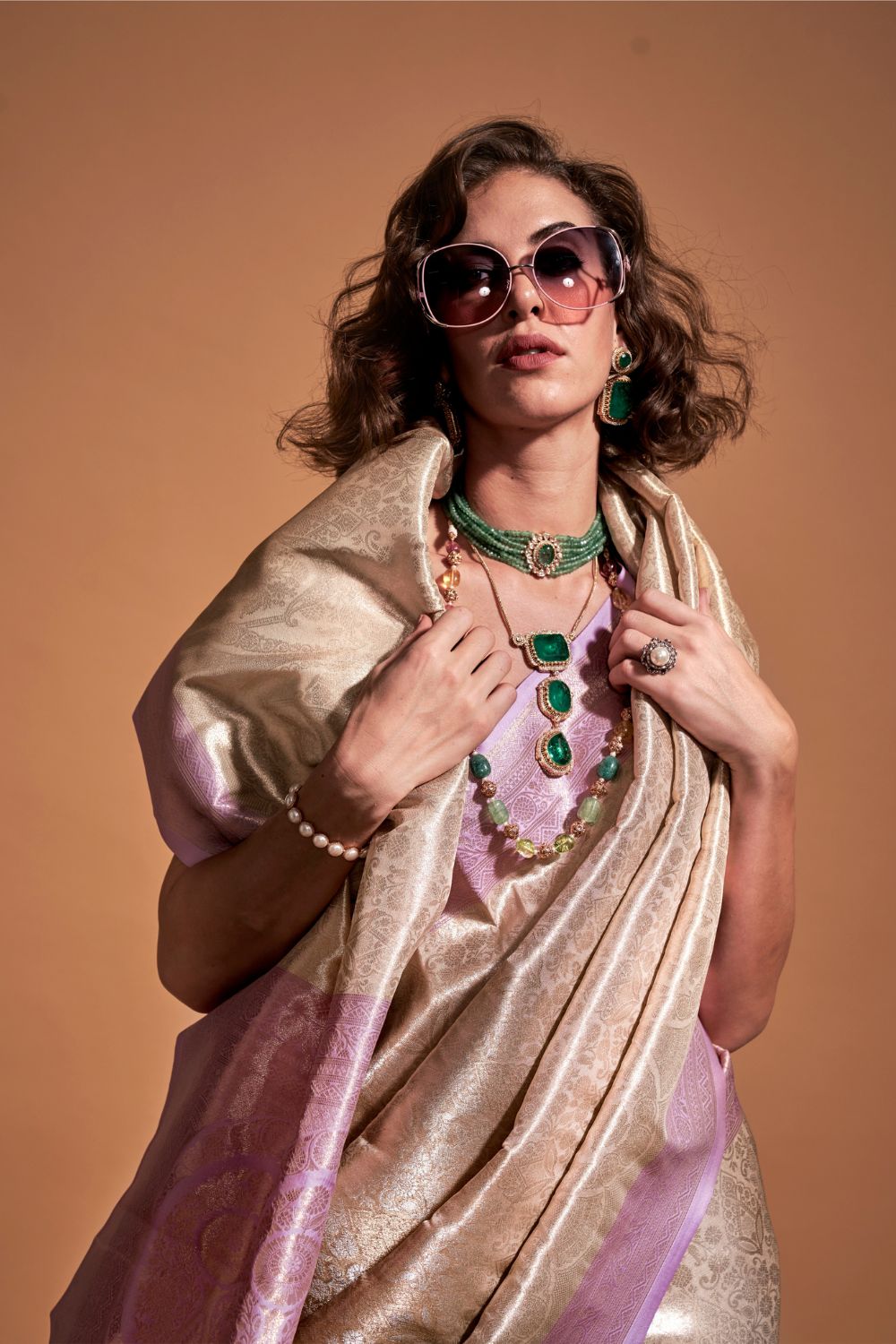 Lilac Handwoven Kanjivaram Silk Saree with Blouse Piece