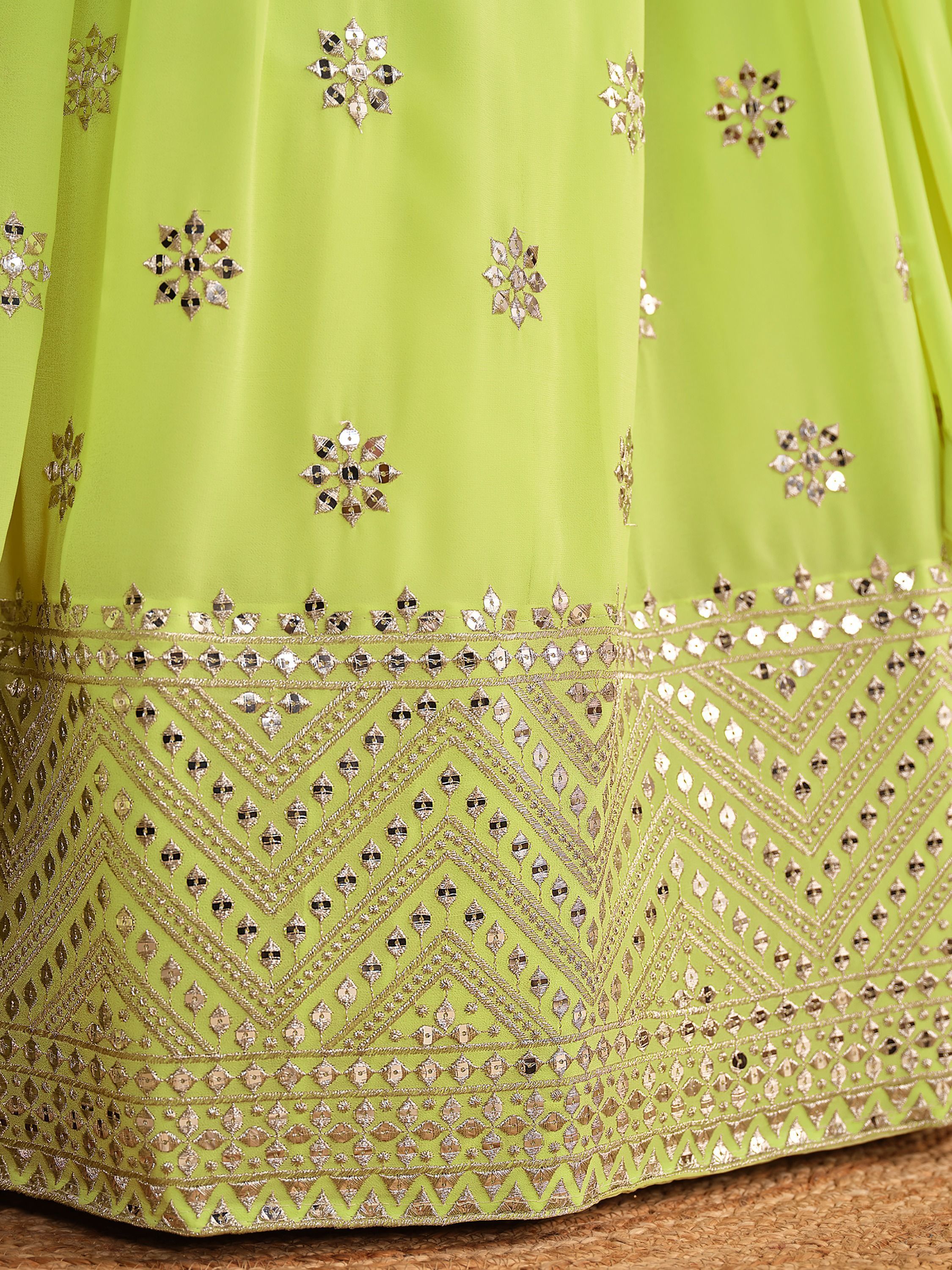 Lime Green Sequin Glamour Breathtaking Reception Lehenga Choli
