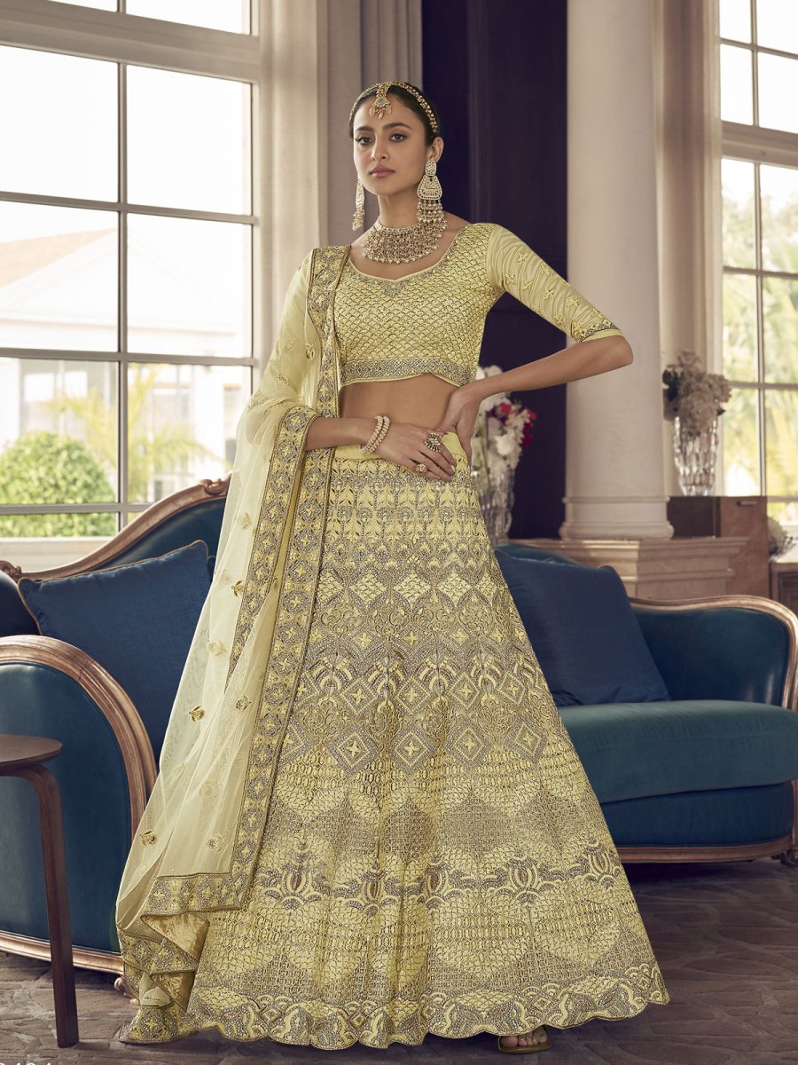 Lime Yellow Crepe Wedding Lehenga Choli