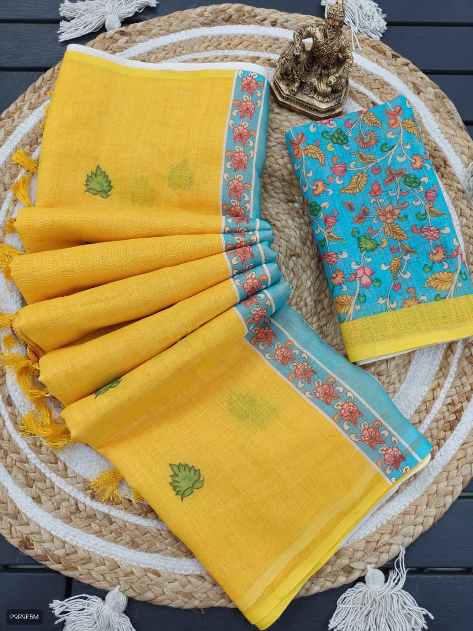 Linen Blooming Saree with Kalamkari Print & Tassels