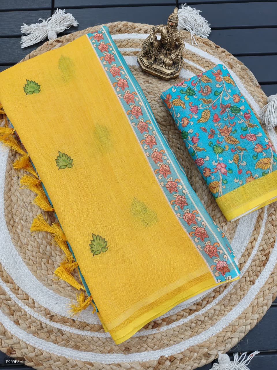 Linen Blooming Saree with Kalamkari Print & Tassels