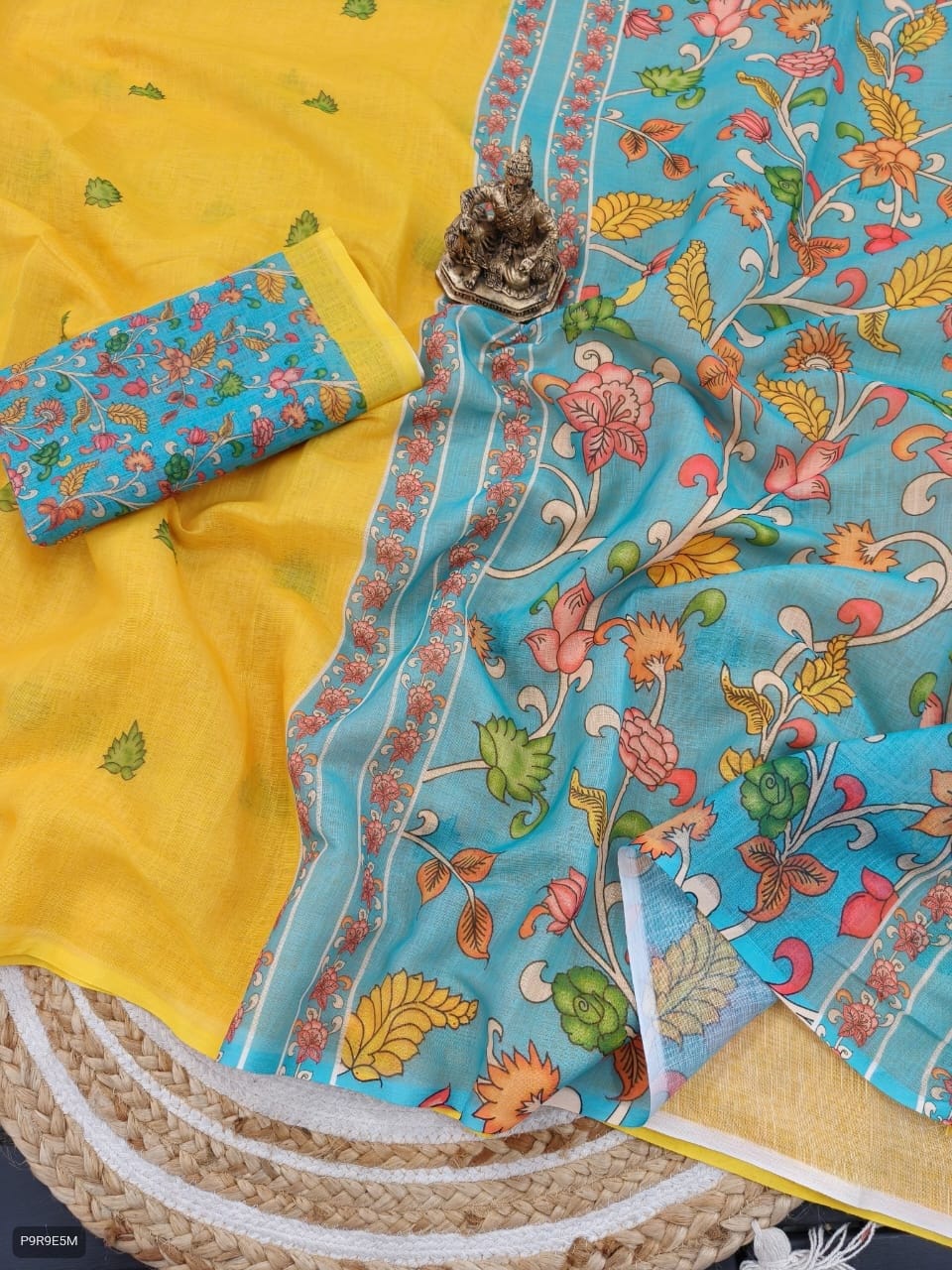 Linen Blooming Saree with Kalamkari Print & Tassels
