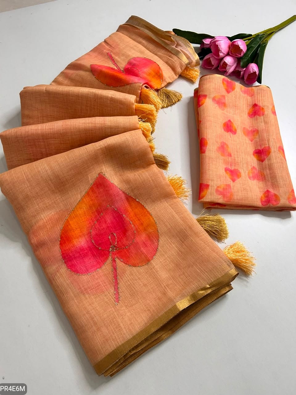 Linen Print Saree with Work & Blouse Piece
