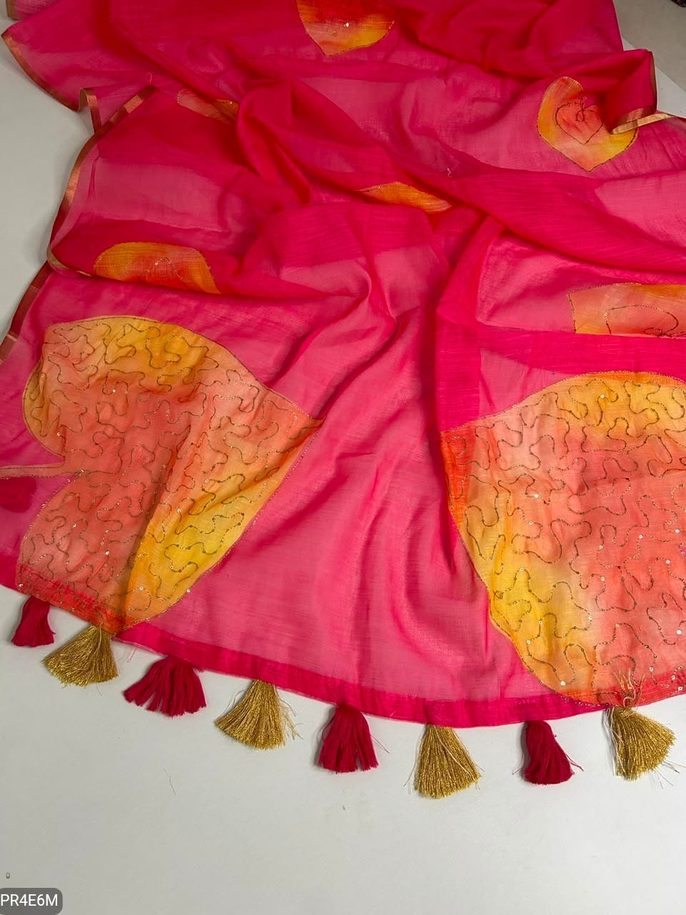Linen Print Saree with Work & Blouse Piece