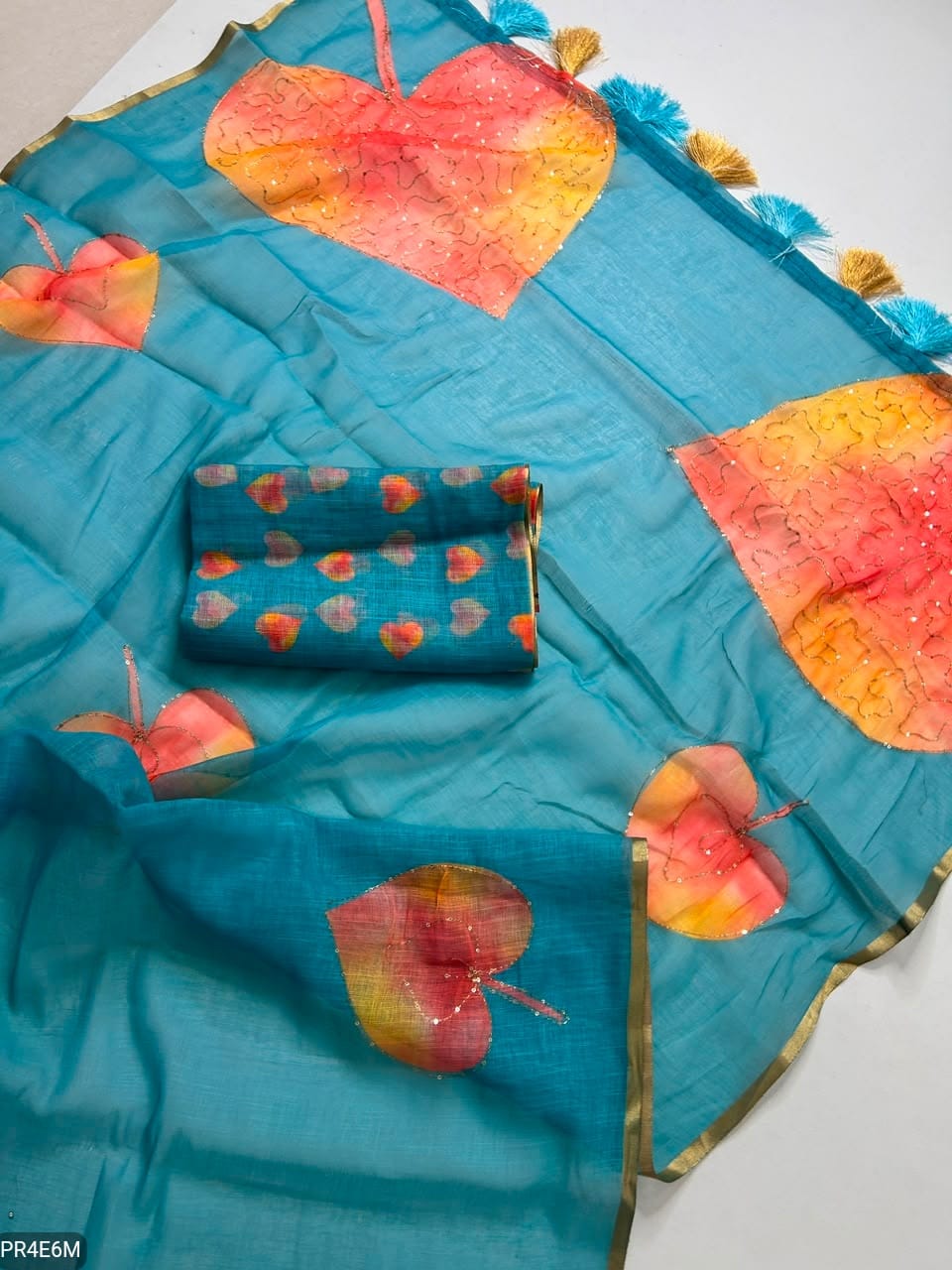 Linen Print Saree with Work & Blouse Piece