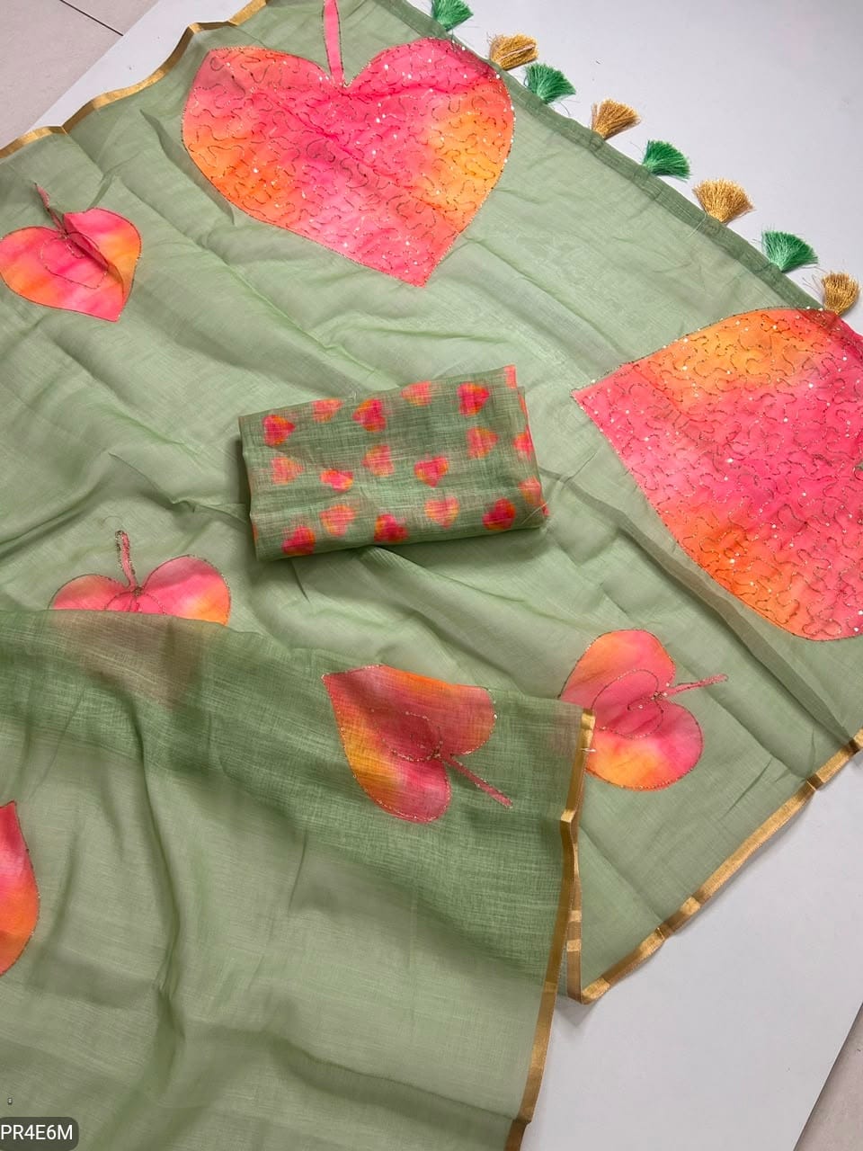 Linen Print Saree with Work & Blouse Piece