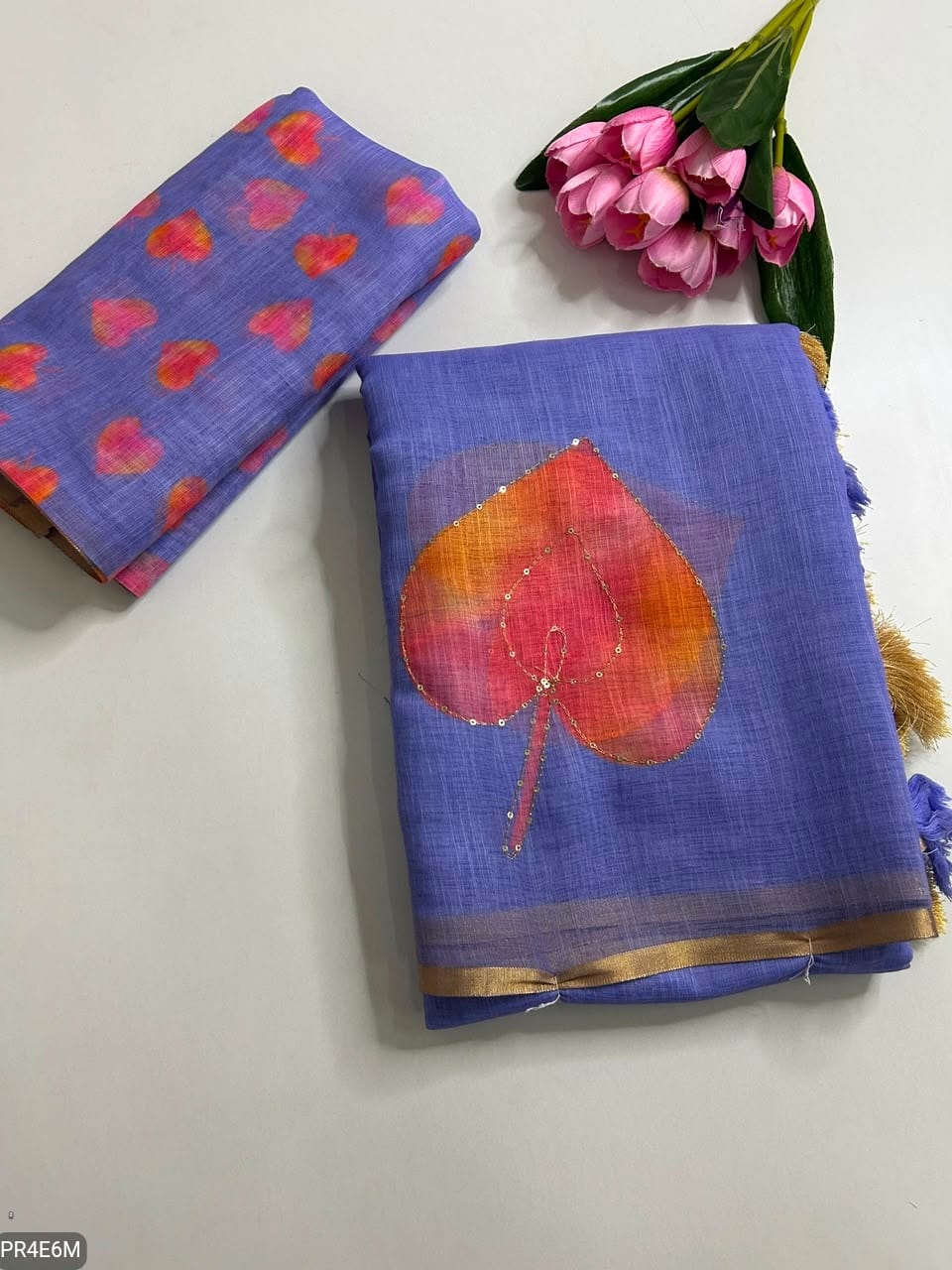 Linen Print Saree with Work & Blouse Piece