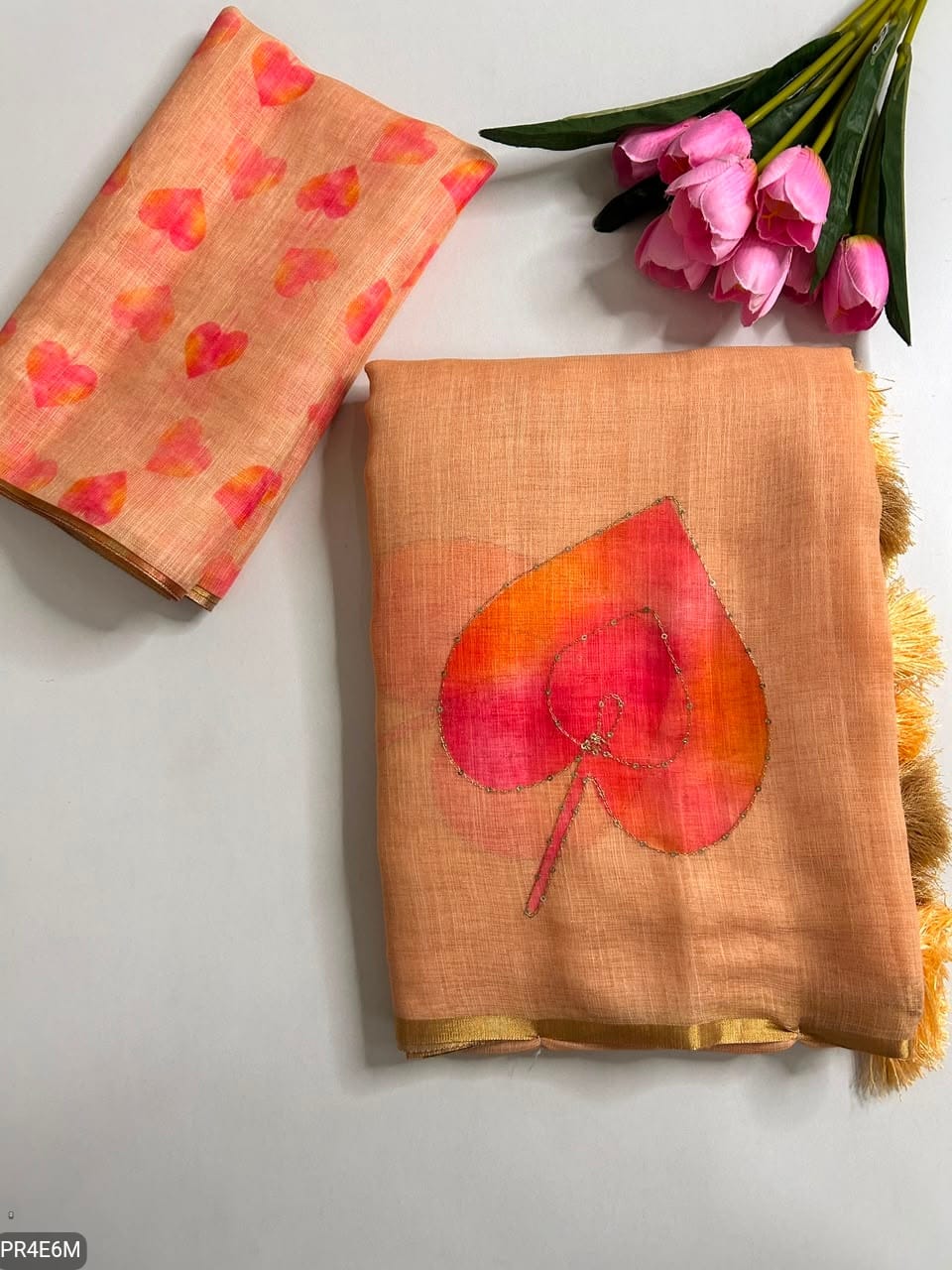 Linen Print Saree with Work & Blouse Piece