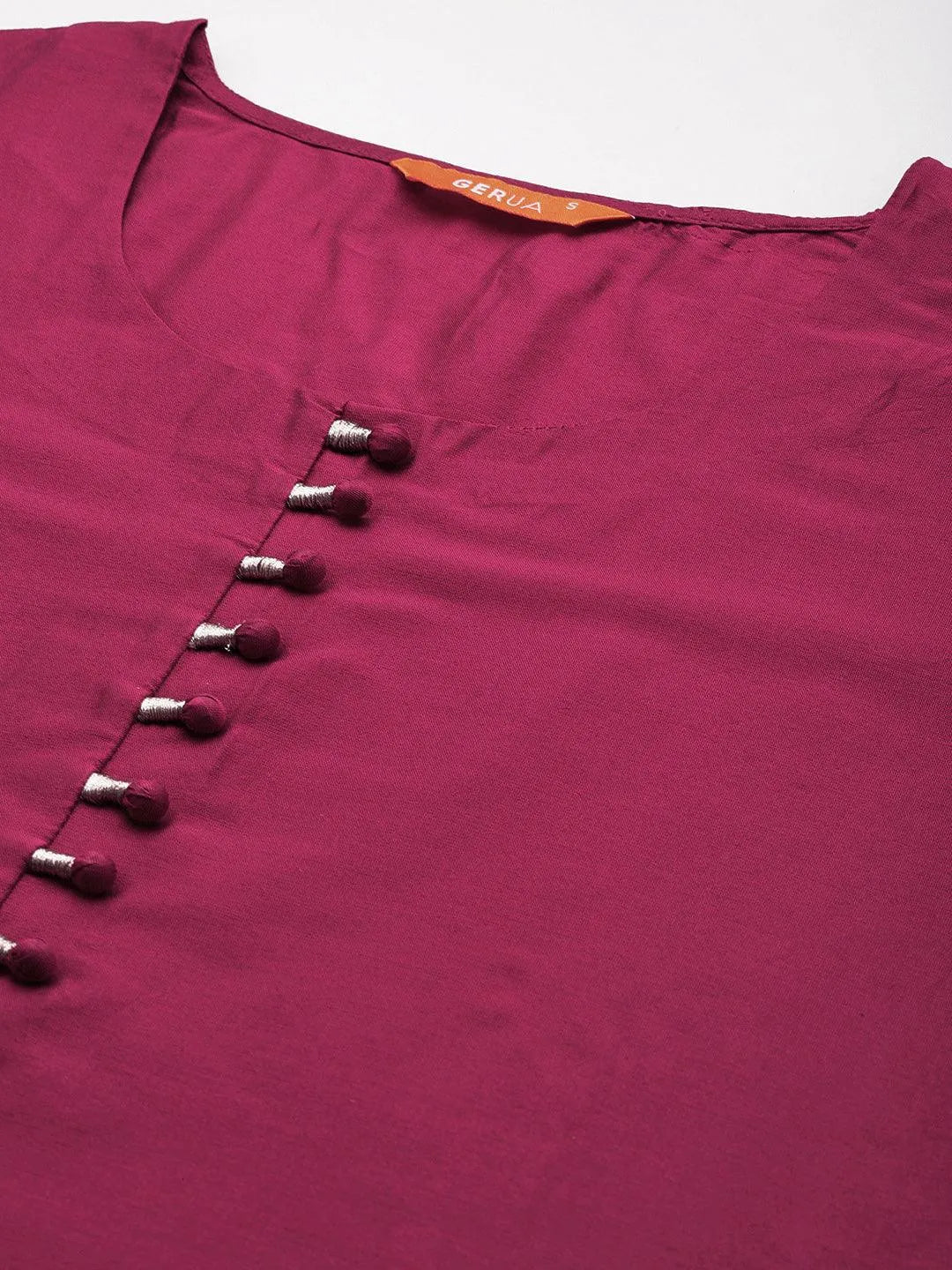 Anouk Magenta Solid Silk Blend Straight Suit With Dupatta