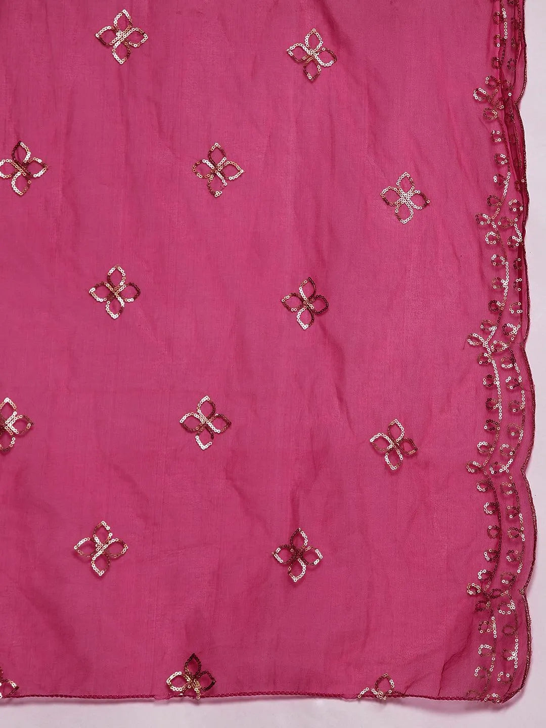 Anouk Magenta Solid Silk Blend Straight Suit With Dupatta
