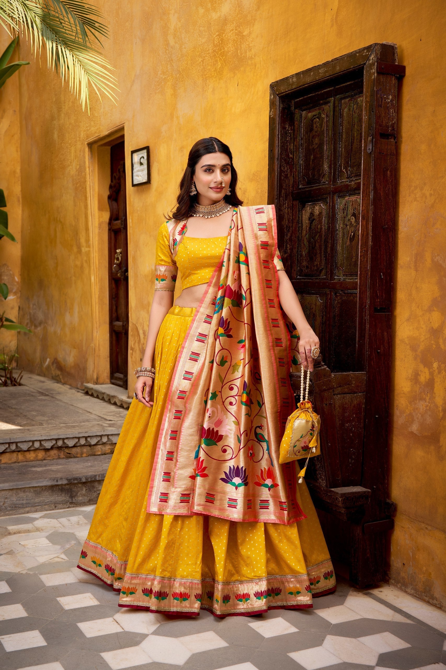 Mango Paithani Lehenga Set with Batwa