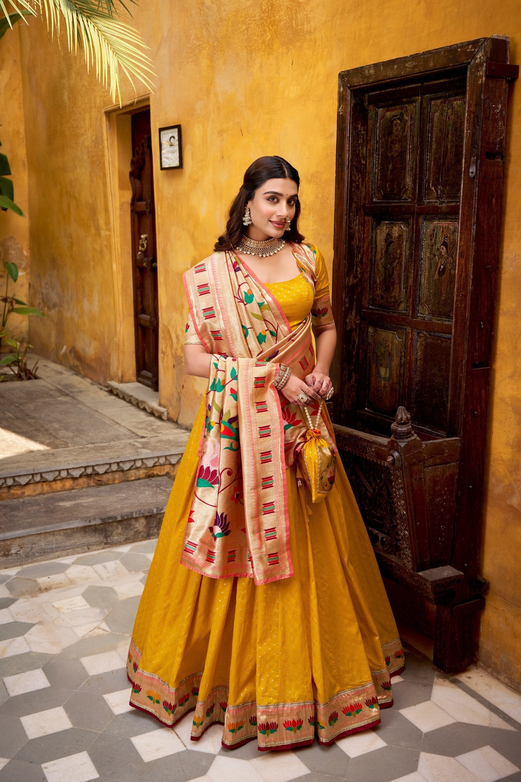 Mango Paithani Lehenga Set with Batwa