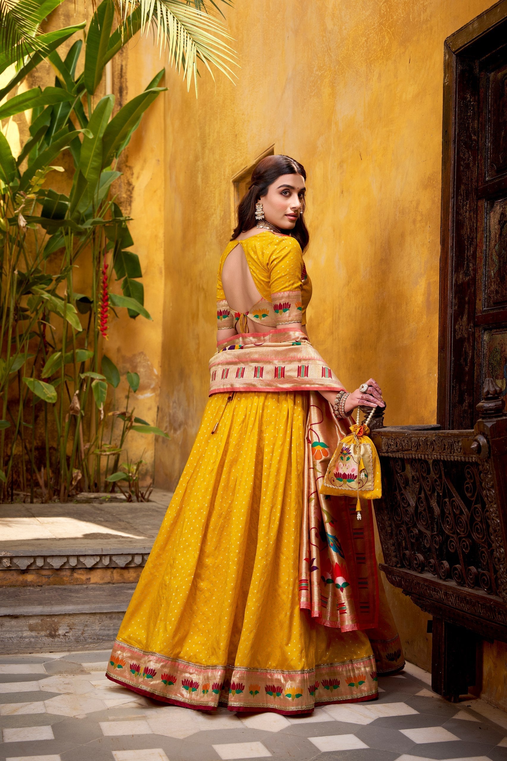 Mango Paithani Lehenga Set with Batwa