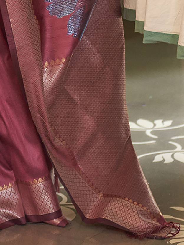 Maroon Banarasi Silk Blend Saree with Unstitched Blouse Piece