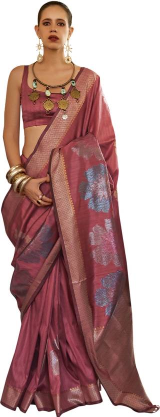 Maroon Banarasi Silk Blend Saree with Unstitched Blouse Piece