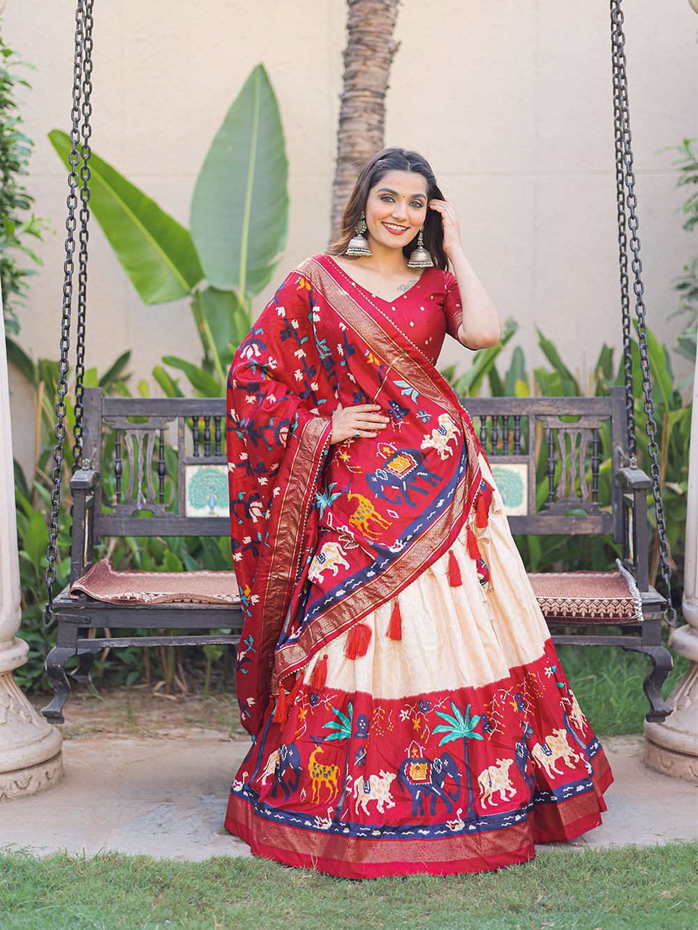 Maroon Color Printed With Foil Work Dola Silk Lehenga Choli