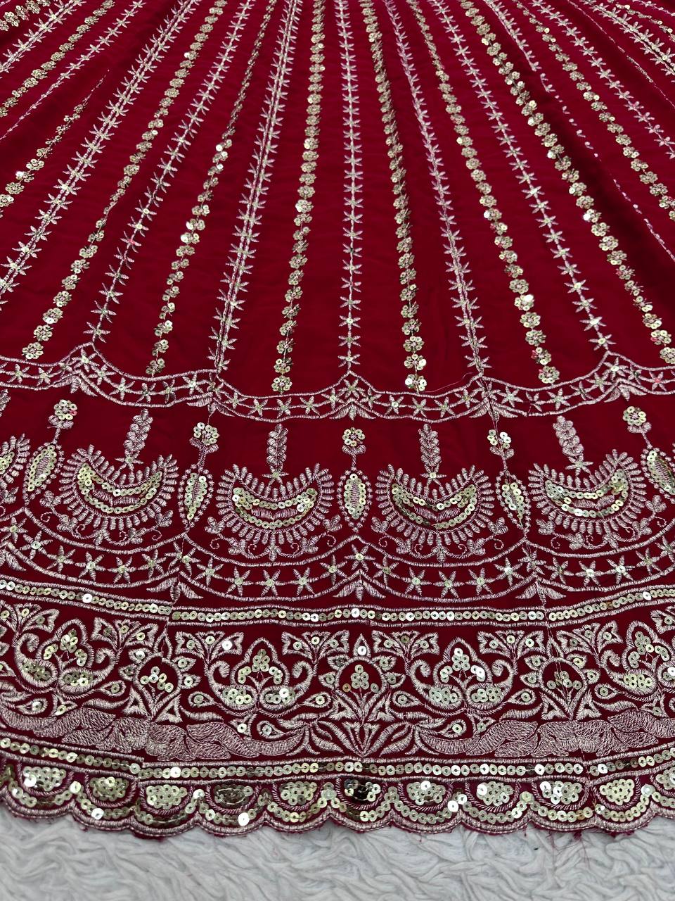 Maroon Designer Faux Georgette Lehenga Choli Set Semi-Stitched Thread & Sequin Work
