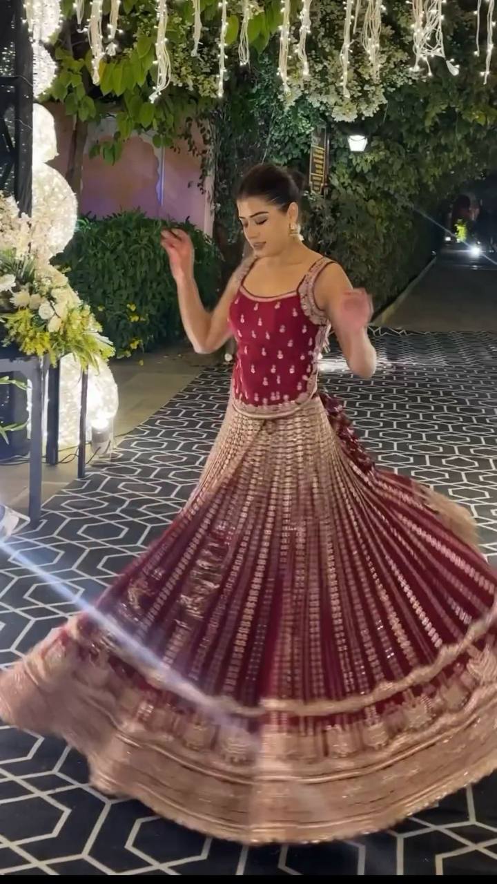 Maroon Designer Faux Georgette Lehenga Choli Set Semi-Stitched Thread & Sequin Work