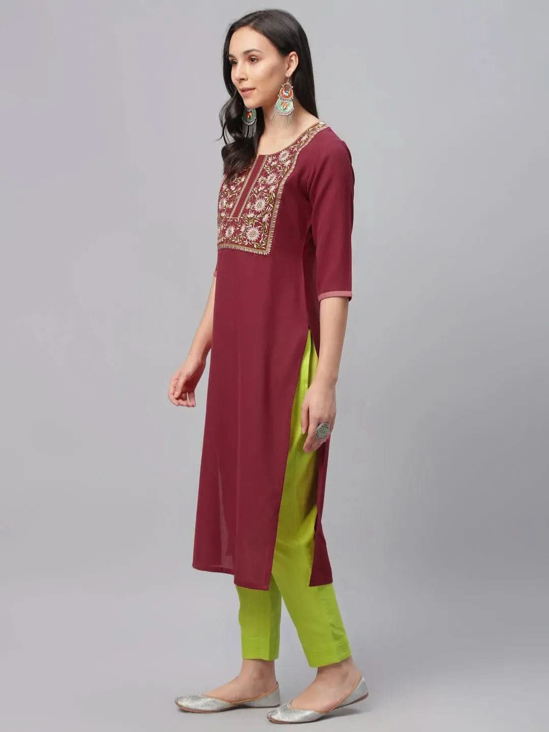 Anouk Maroon Embroidered Cotton Kurta