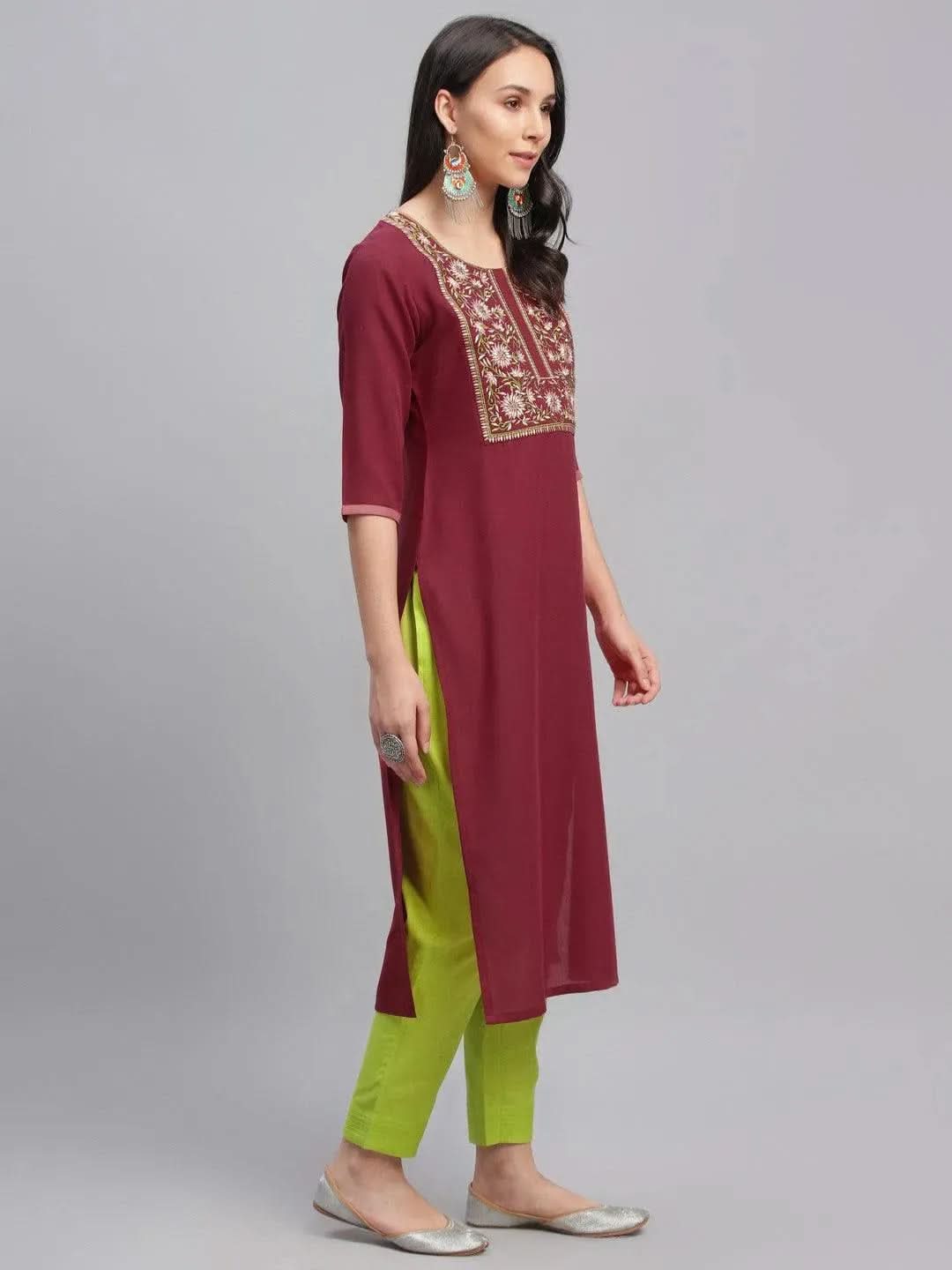 Anouk Maroon Embroidered Cotton Kurta