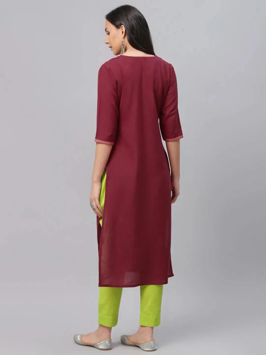 Anouk Maroon Embroidered Cotton Kurta