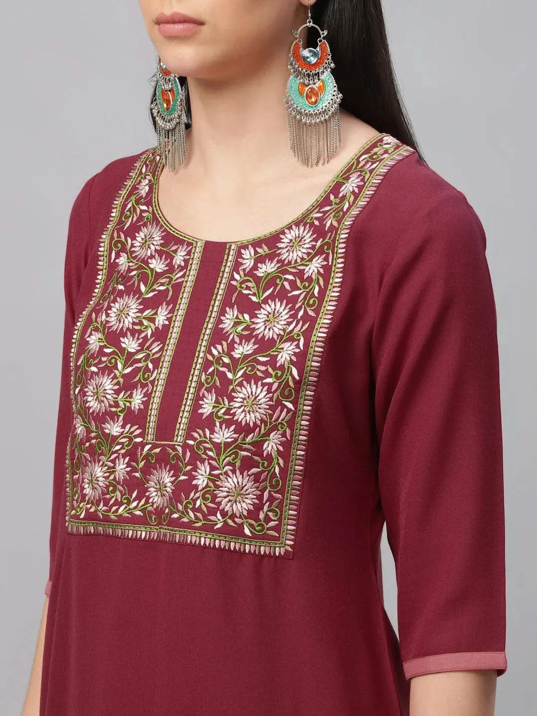 Anouk Maroon Embroidered Cotton Kurta
