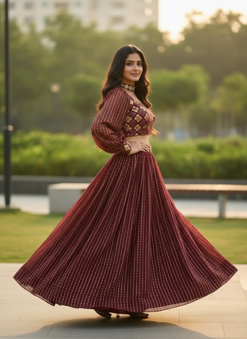 Maroon Embroidered Lehenga Set