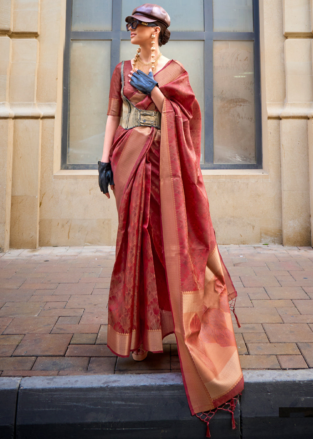 Maroon Ethereal Organza Silk Saree – Graceful & Glamorous Drape