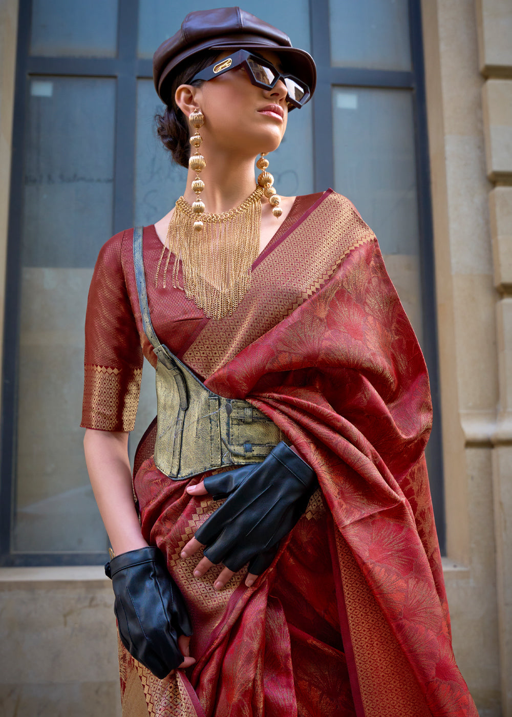 Maroon Ethereal Organza Silk Saree – Graceful & Glamorous Drape