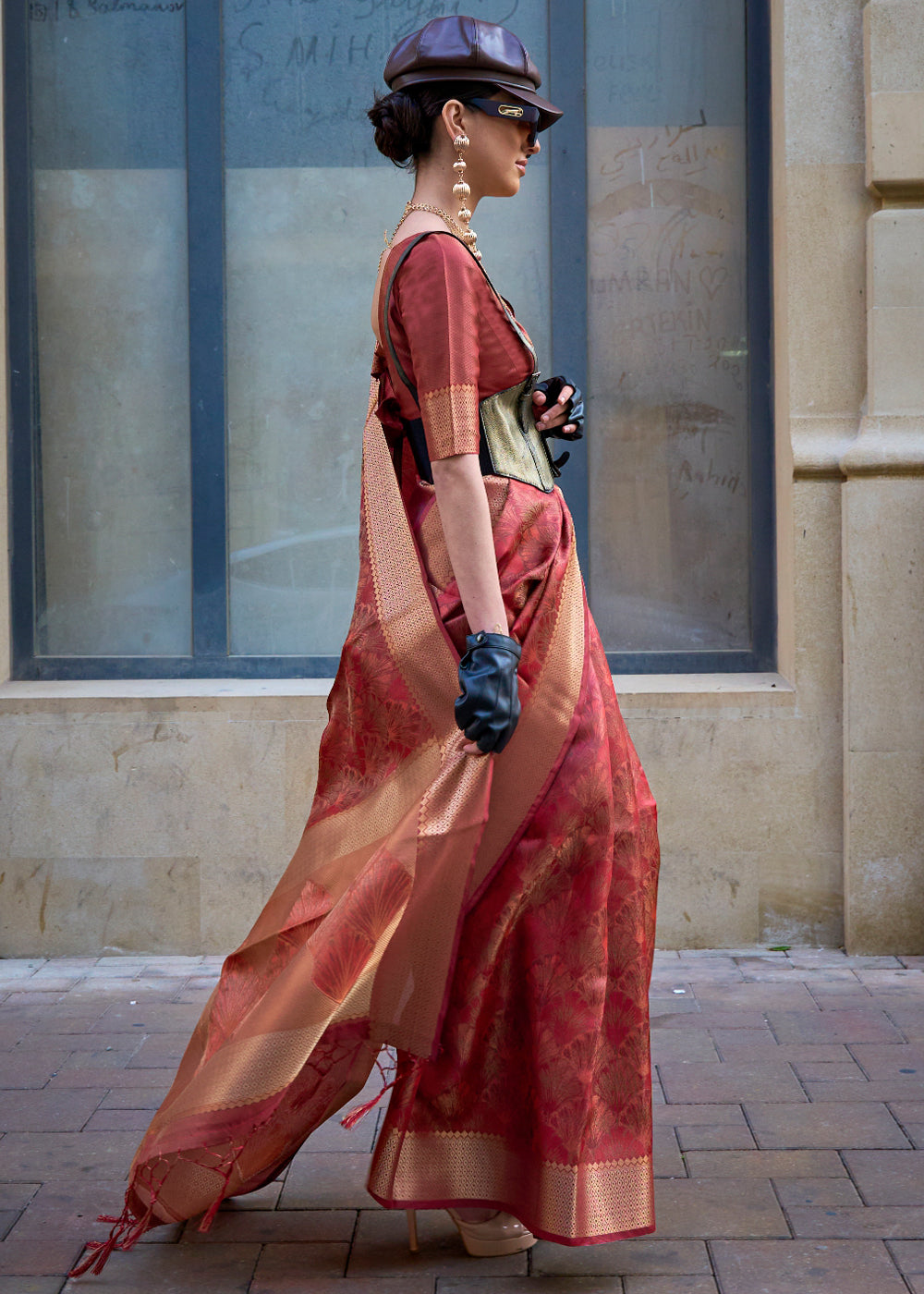 Maroon Ethereal Organza Silk Saree – Graceful & Glamorous Drape