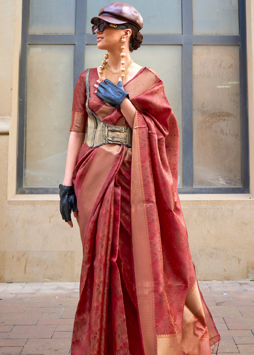 Maroon Ethereal Organza Silk Saree – Graceful & Glamorous Drape