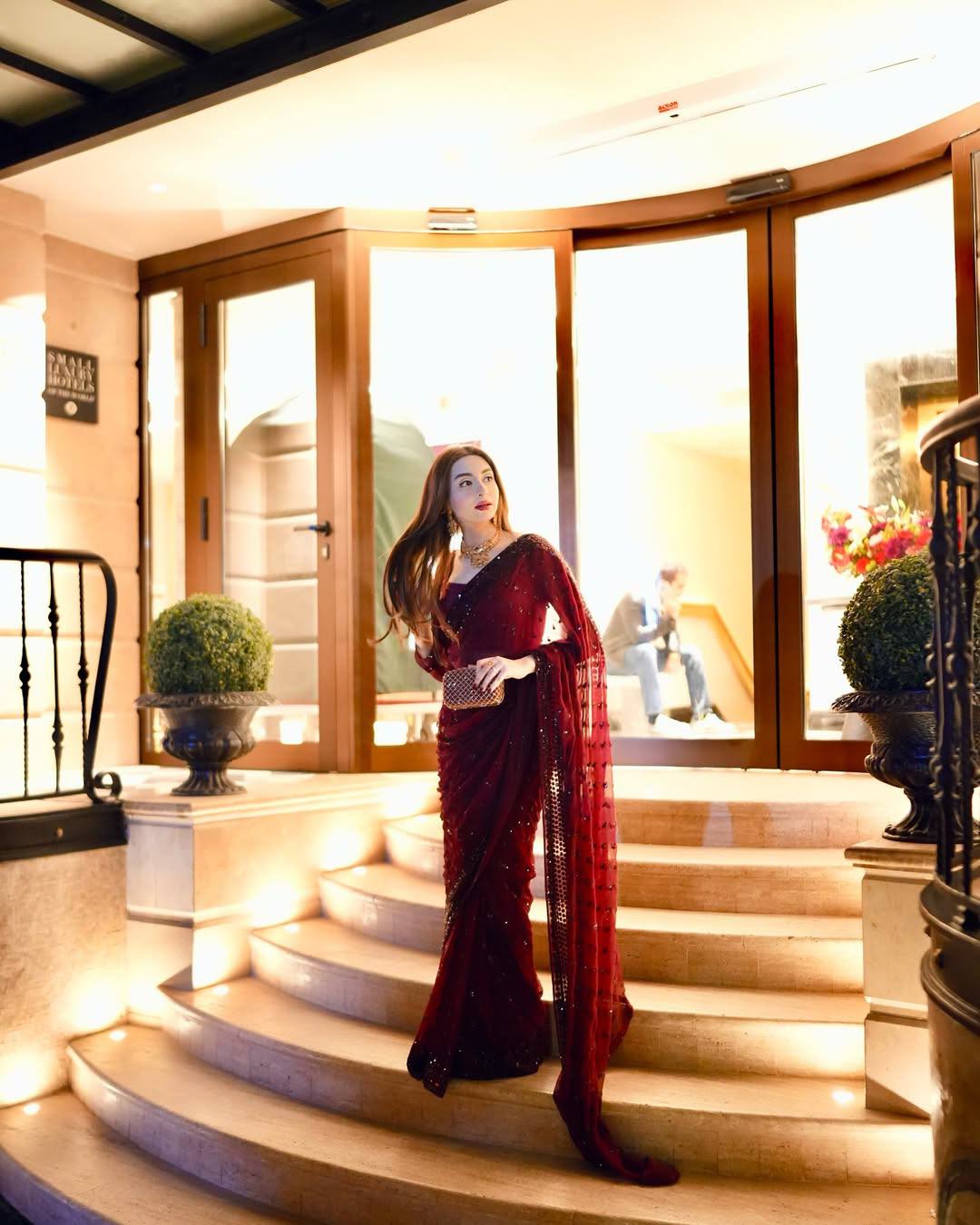 Maroon Georgette Sequins Work Saree with Matching Unstitched Georgette Blouse – Premium Party & Festive Wear