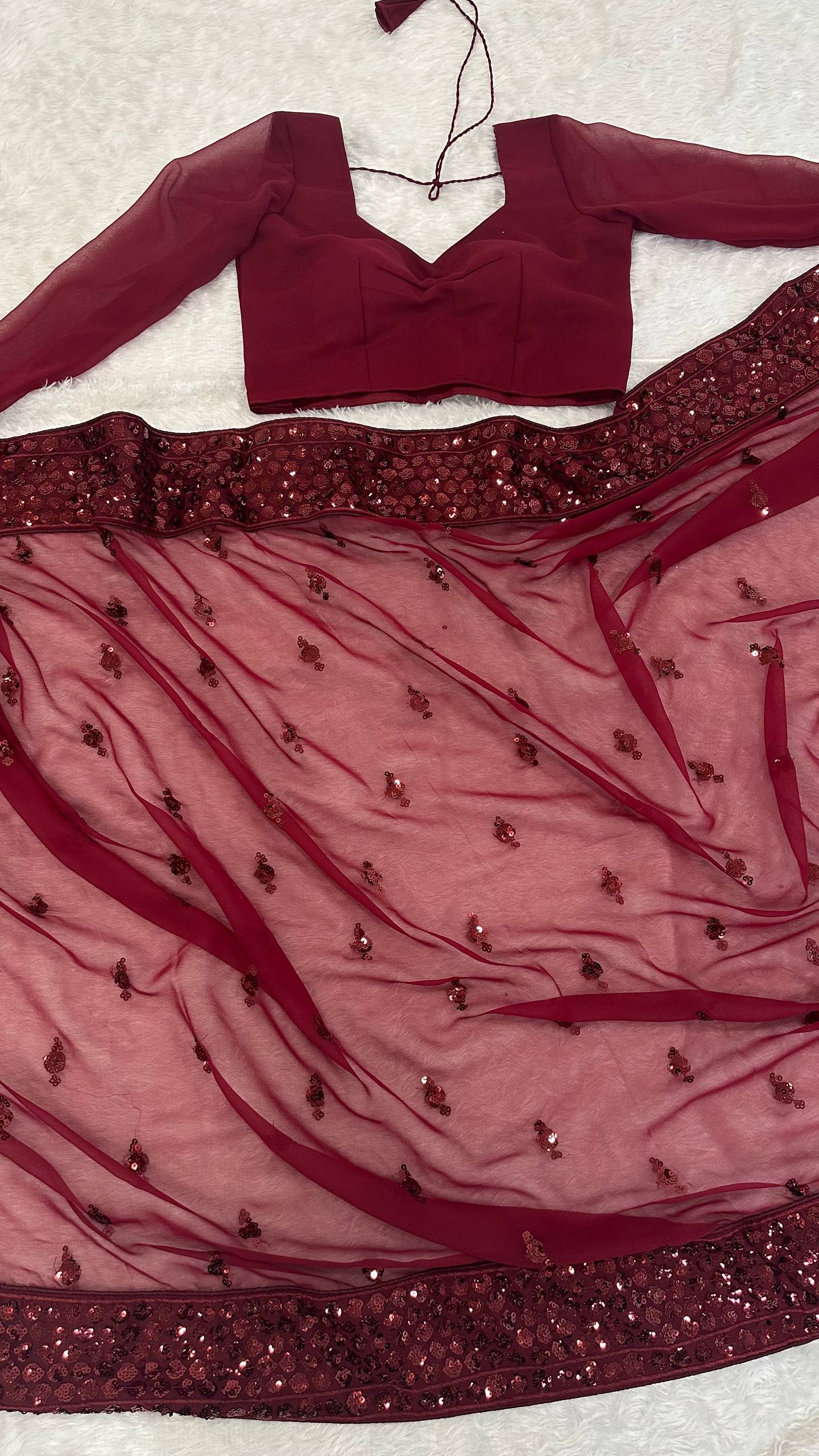 Maroon Georgette Sequins Work Saree with Matching Unstitched Georgette Blouse – Premium Party & Festive Wear