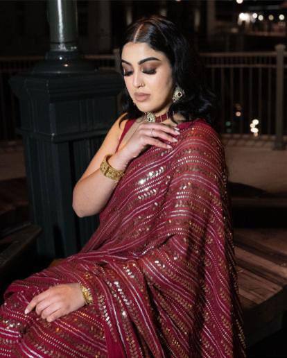 Maroon Glamorous Georgette Sequin Saree