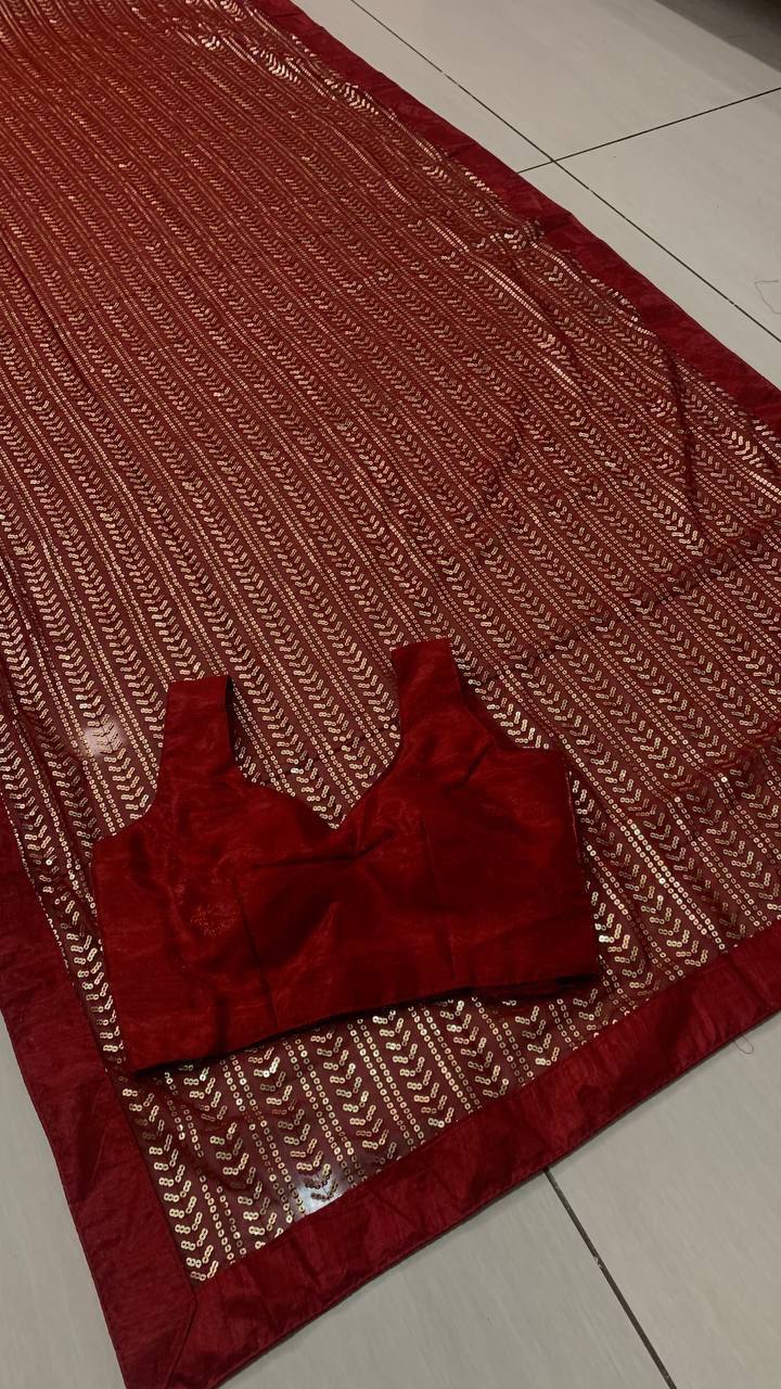 Maroon Glamorous Georgette Sequin Saree