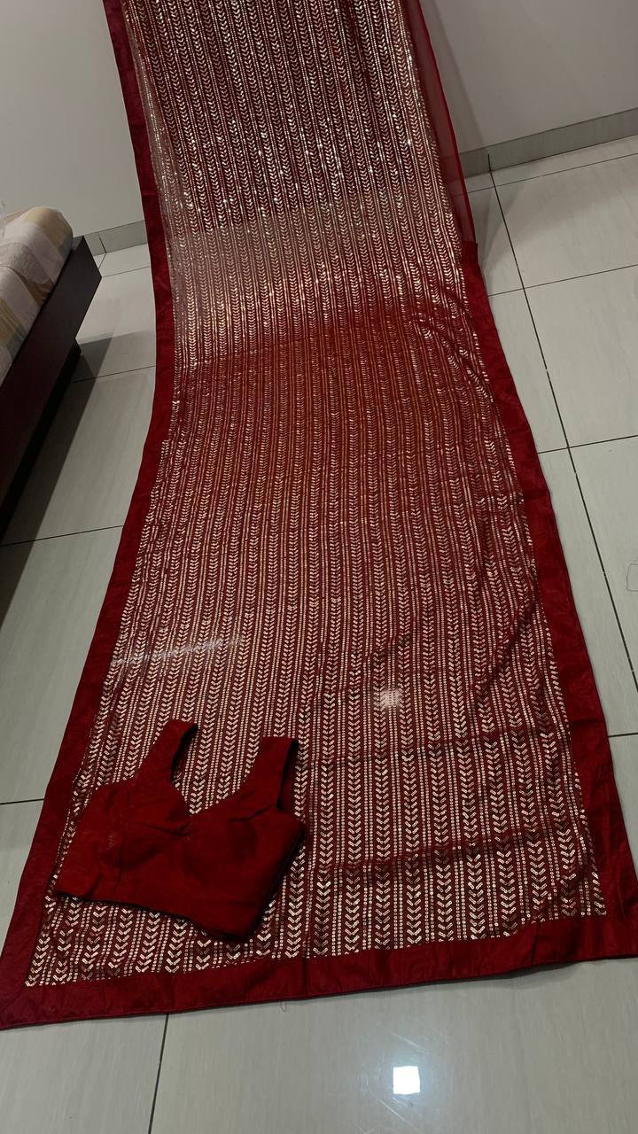 Maroon Glamorous Georgette Sequin Saree