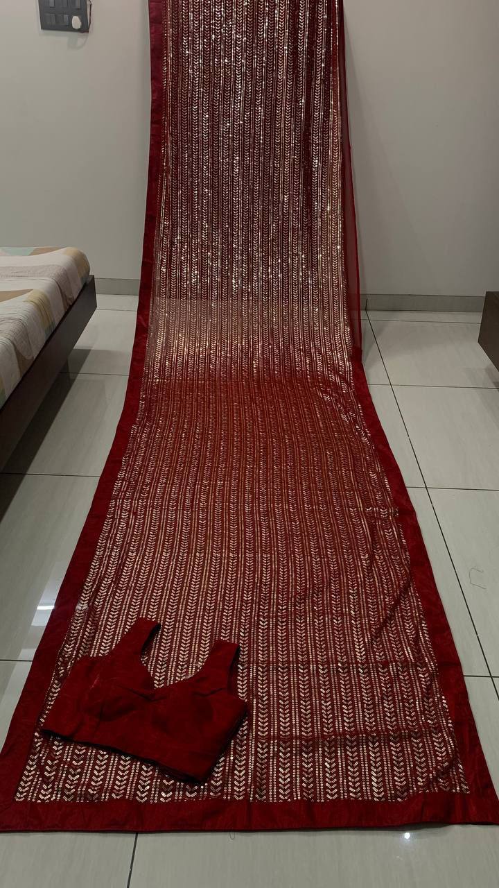 Maroon Glamorous Georgette Sequin Saree