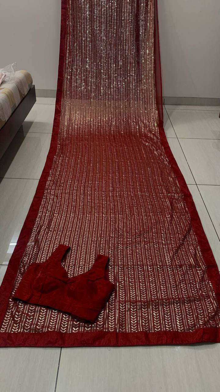 Maroon Glamorous Georgette Sequin Saree