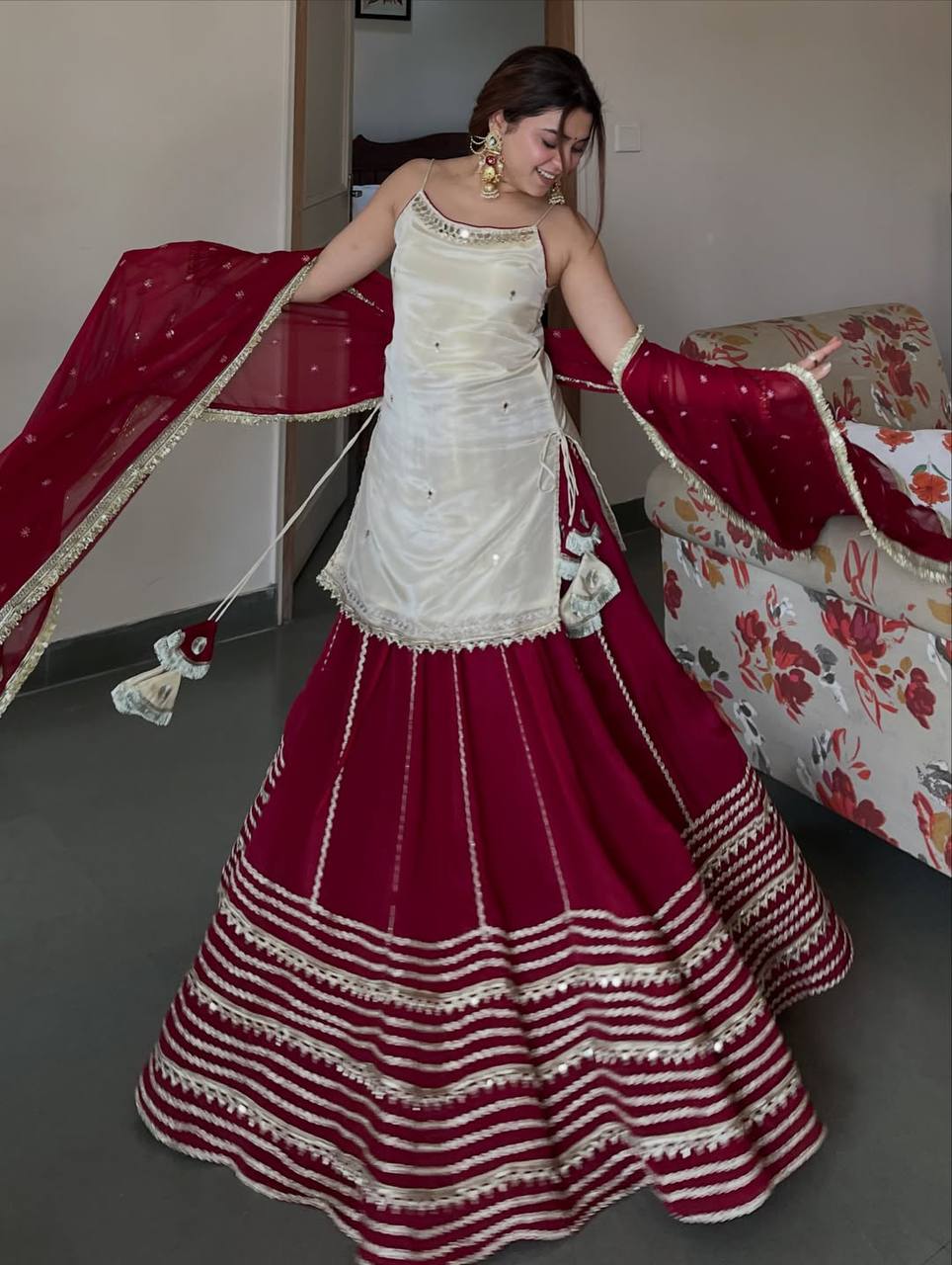 Maroon Graceful Embroidered Lehenga Set
