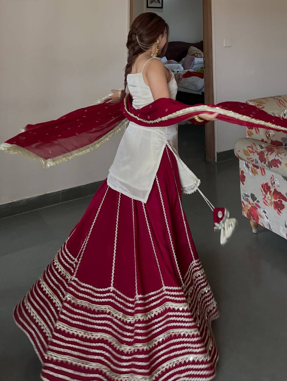 Maroon Graceful Embroidered Lehenga Set