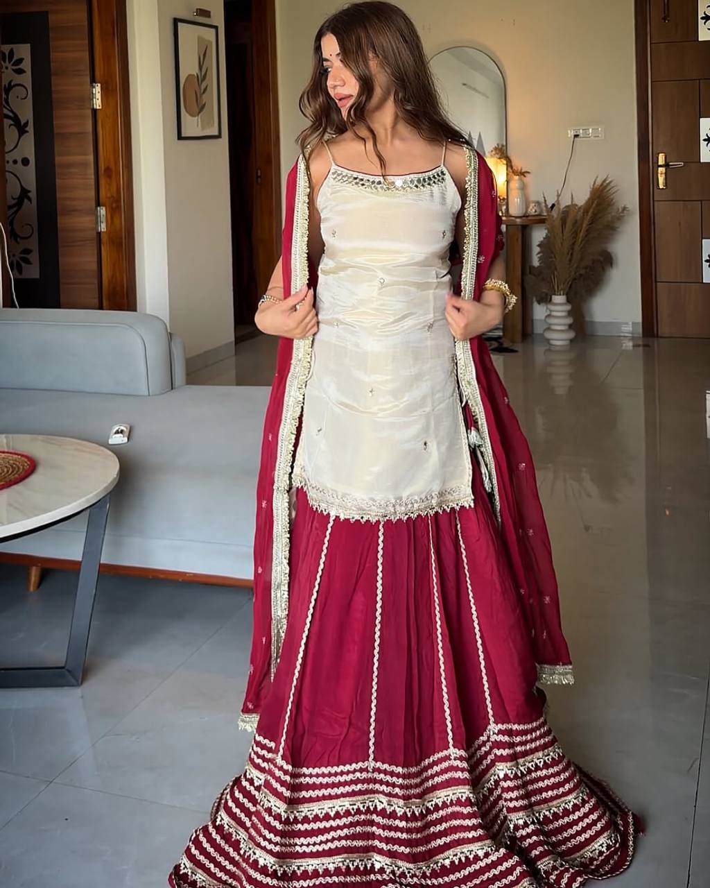 Maroon Graceful Embroidered Lehenga Set