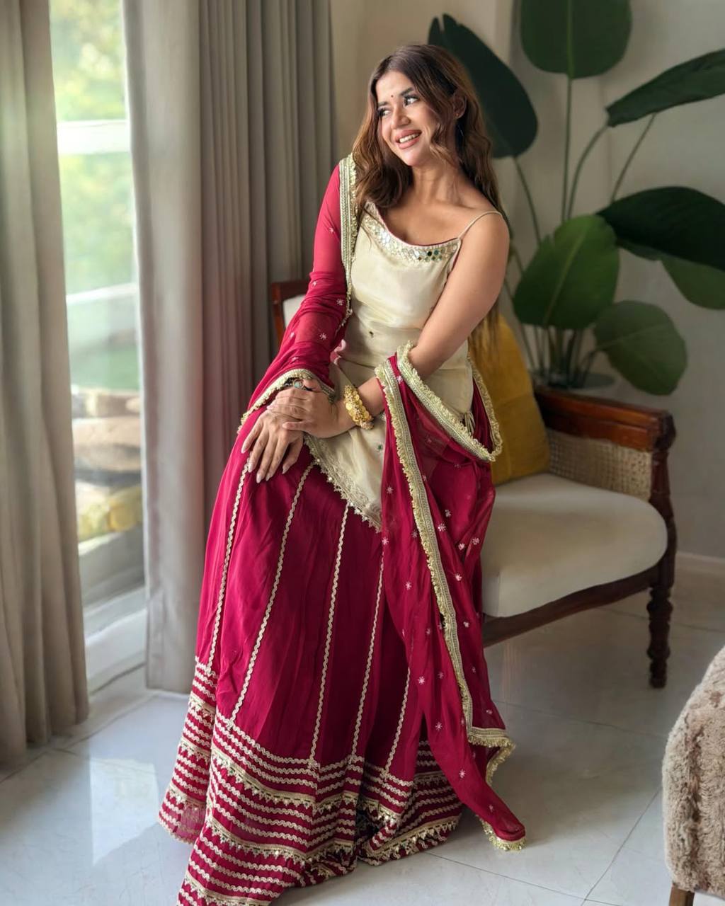 Maroon Graceful Embroidered Lehenga Set
