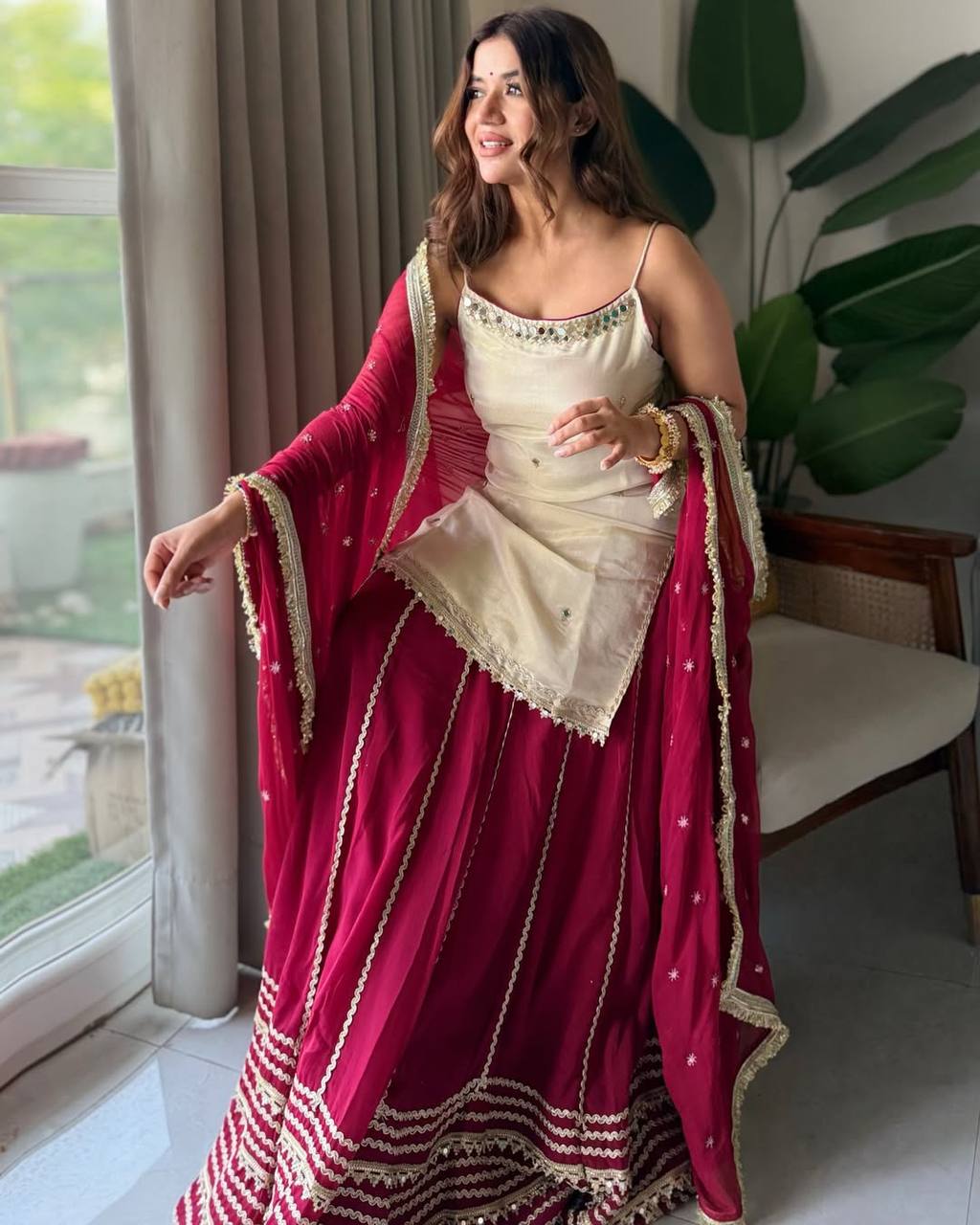 Maroon Graceful Embroidered Lehenga Set