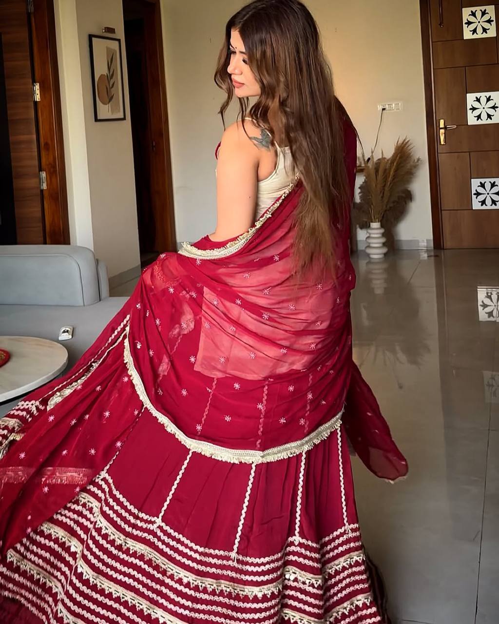 Maroon Graceful Embroidered Lehenga Set